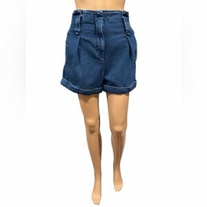 Sezane Shorts Womens Denim Rome Pleated Paper Bag Blue Size 36 NO BELT